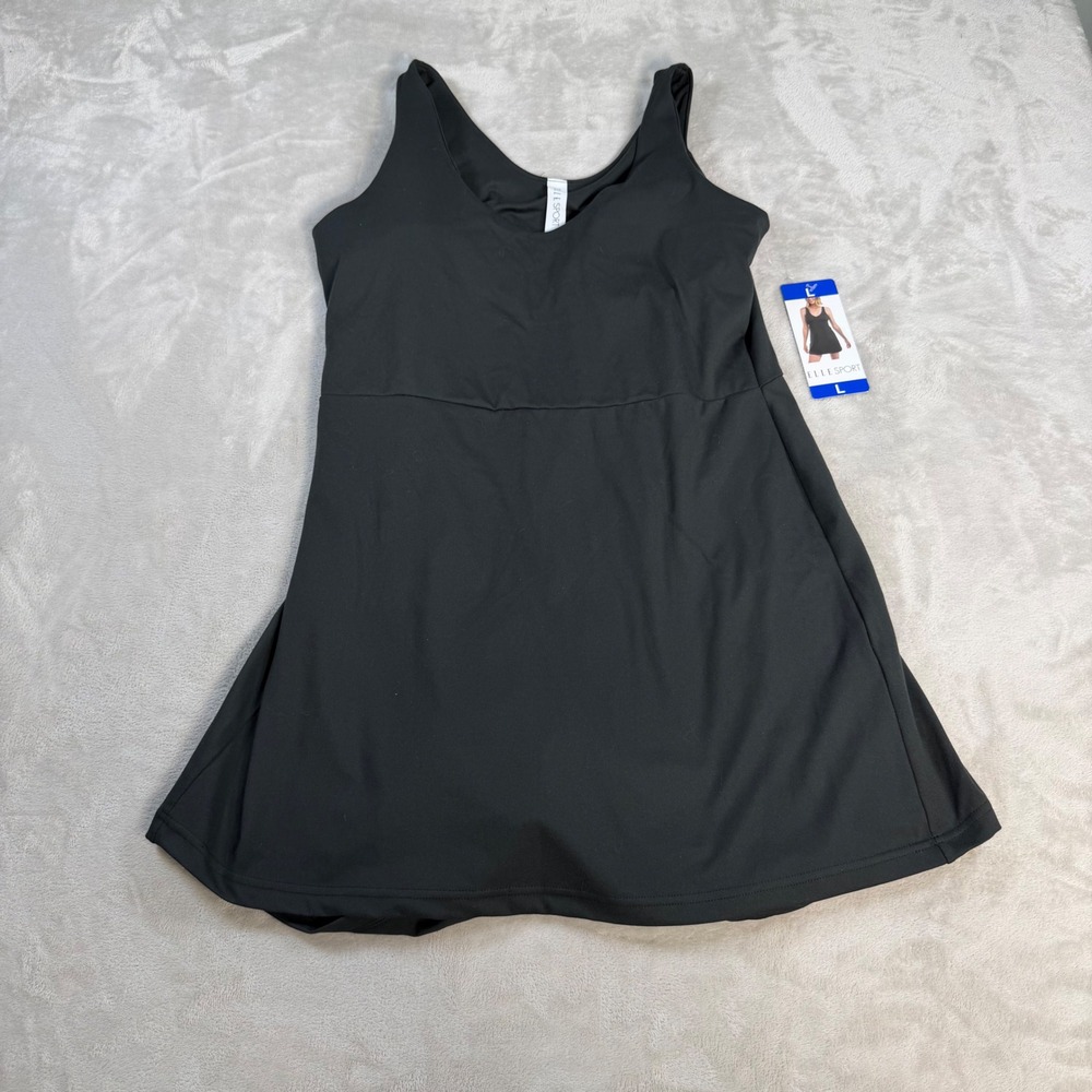 Elle Sport Active Dress V-Neck Shorts Pocket Womens L Black Recycled Polyester